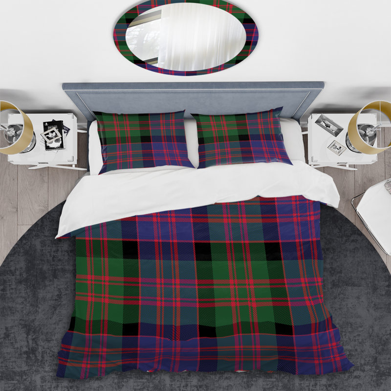Tartan multicolore à carreaux - Ensemble de housse de couette abstrait - Microfibre de polyester