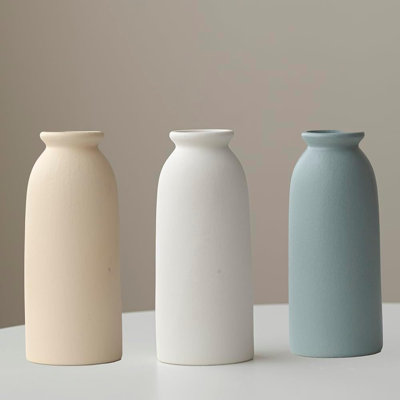 Set Of 3 Multicolor Ceramic Vases For Home Decor, Farmhouse Style Centerpieces For Living Room, Table, Fireplace, Or Entryway (Blue Mix)