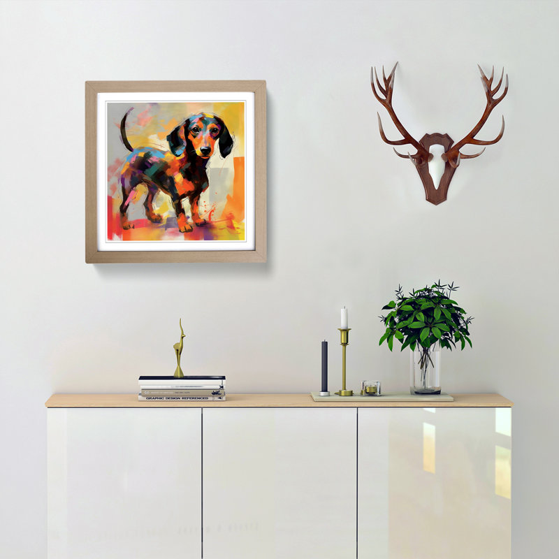 Dachsund Abstract Expressionism - Framed Print, Oak
