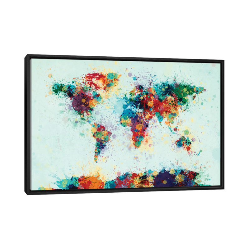 Série de carte du monde : éclaboussures de couleur i, impression sur toile tendue, H 32 po x l 48 po x P 1,5 po, Pas de tapis