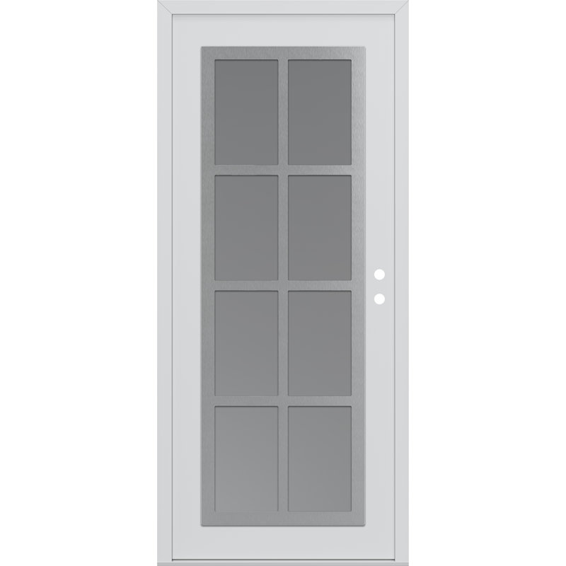 C16 à gauche 36 po X 80 po Porte d'entrée avant à panneau en verre givré blanc et blanc, Gauche