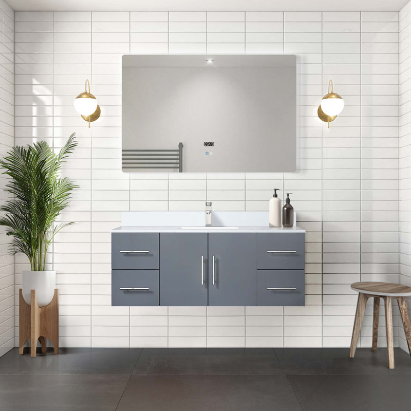 Ensemble de meuble-lavabo avec robinet et miroir DEL, Gris