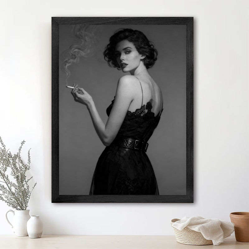 «Black Elegant Vintage Elegant femme smoking Art», impressions encadrées de style rétro, H 25 po x l 17 po