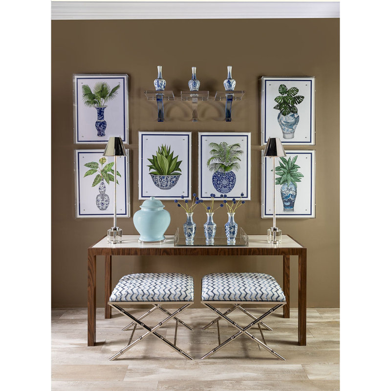 Jardin de vases ronds bleus