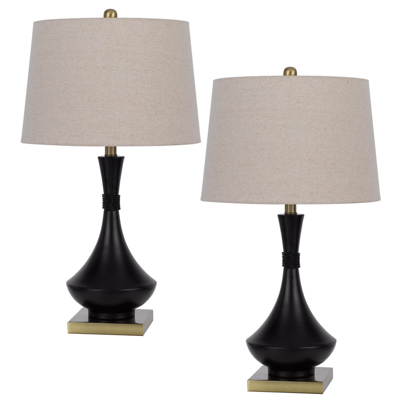 Adjustable Black Metal Table Lamp Set with Linen Shades