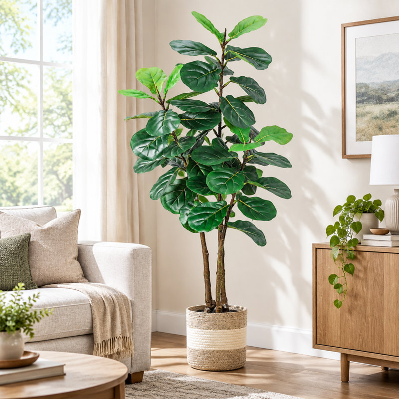 Figuier lyre artificiel de 1,5 m avec pot – Faux Ficus lyrata réaliste pour la décoration du salon, du bureau et de l'entrée