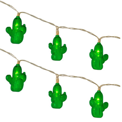 10 LED Cactus String Lights - Warm White Decorative Fairy Lights for Bedroom, Dorm, Patio or Party Décor - 3.5 ft Lighted Length with Clear Cable
