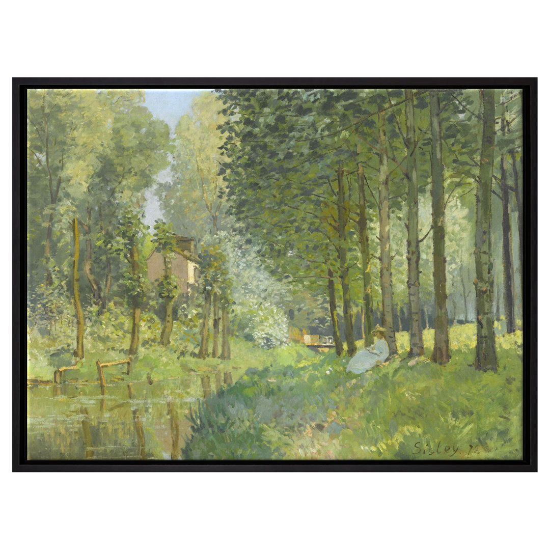 Gerahmtes Leinwandbild Kunstdruck Die Rast am Rande des Waldes von Alfred Sisley