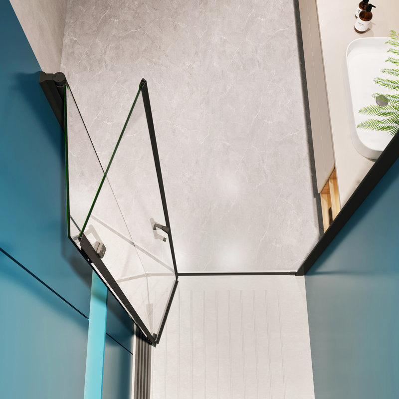 1/4" Tempered Glass Shower Door With Universal Pivot - 1 3/8" Adjustment, Matte Black, 36000 Times Open And Close Verified, Leak Resistance Function Adjustment Pivot, Glass, Assessed, Leak- Feature