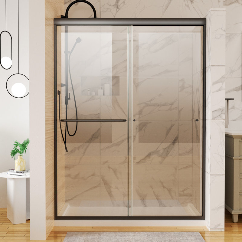 50 - 54" X 72" Matte Black Door With Smooth Movement And Clear Glass Semi- Leakage Feature