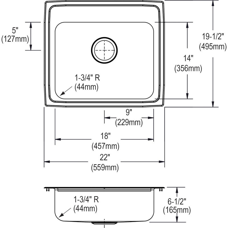 Évier de cuisine à montage sur plan L 22 po x l 20 po Lustertone, 1 trou