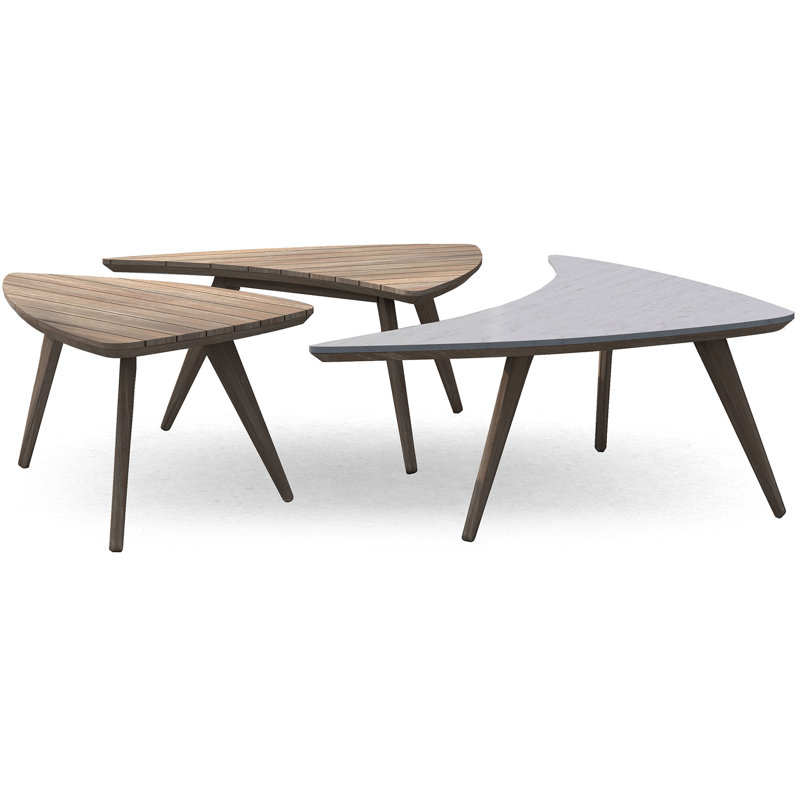Triplica Outdoor Triangular Side Table, Distressed Eucalyptus