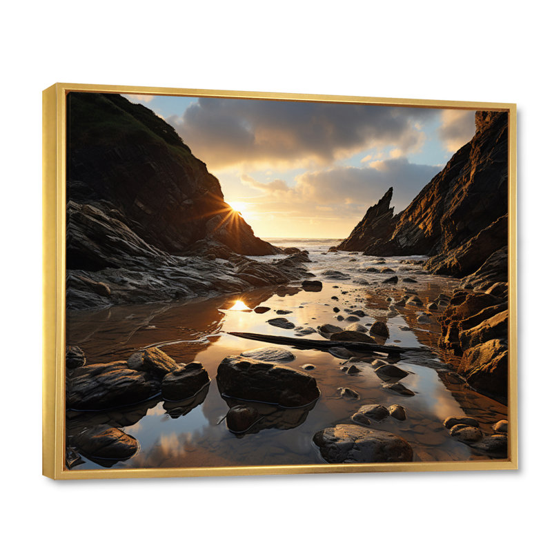 Photo de plage, bord de mer, reflets X III - décor mural paysages, H 34 po x l 44 po x P 1,5 po, Cadre flottant doré