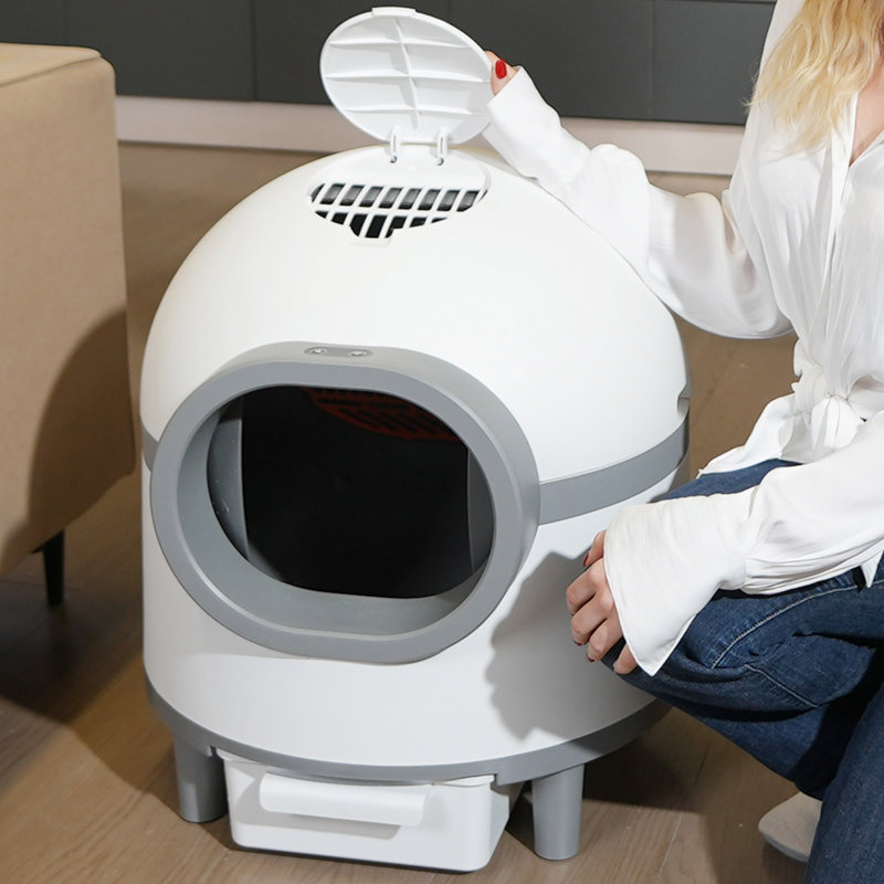 Bac à litière à nettoyage automatique pour chats multiples, Blanc / brun