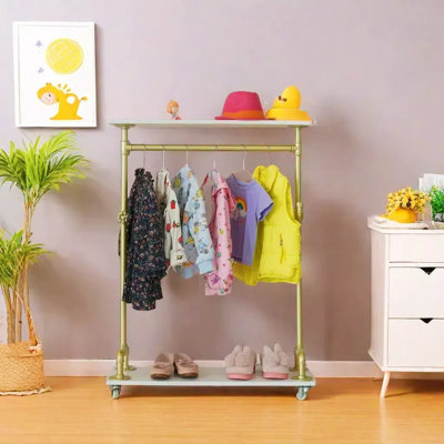 Porte-vêtements pour enfants avec tringles à suspendre, porte-vêtements pour enfants, porte-vêtements pour salle de jeux, chambre pour tout-petits (porte-vêtements pour enfants à deux niveaux et à une tringle)