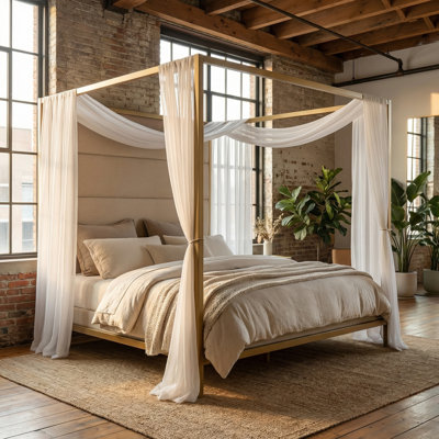 Marlowyn Canopy Bed – Metal Frame with Soft Headboard, Box Spring Required
