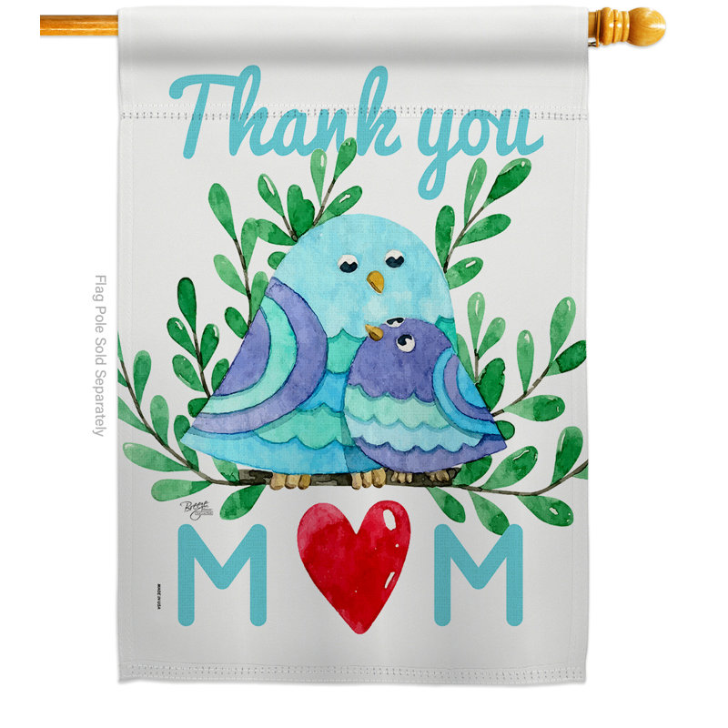 Polyester 2 faces 40 x 28 po, "Thank you Mom" Drapeau pour la maison