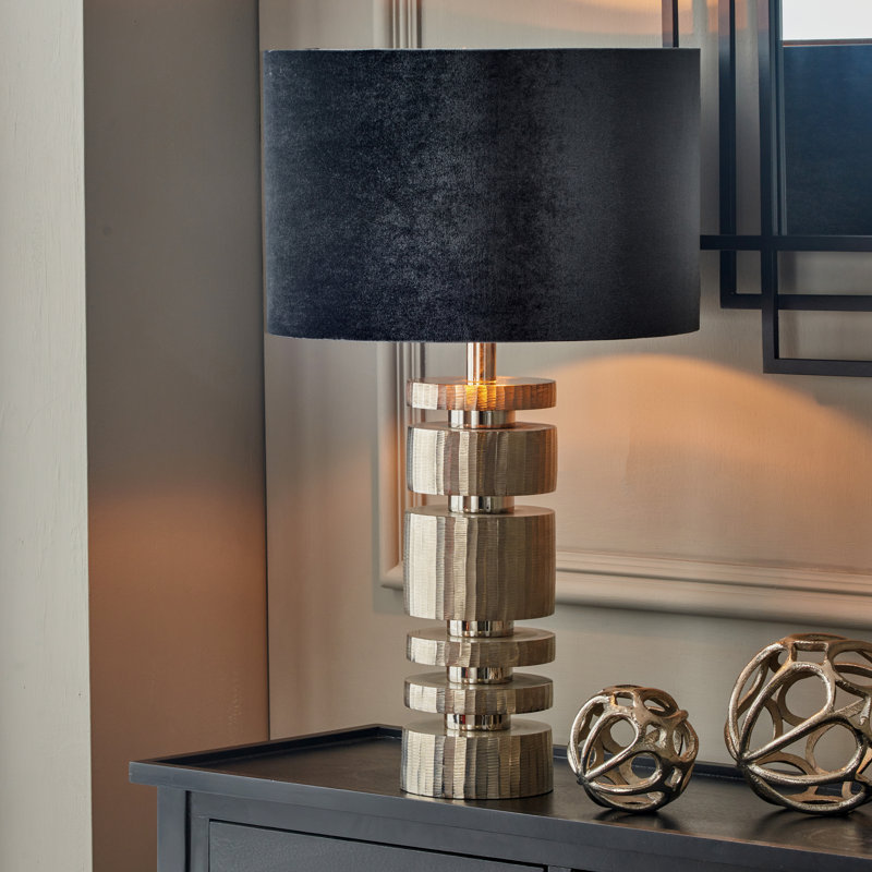 Metal Table Lamp, 25.19" H x 13.78" W x 13.78" D, Black, Silver