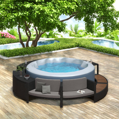 Spa Surround Spa Frame Patio Rattan Sofa Set With Storage Spaces, Washable Cushions