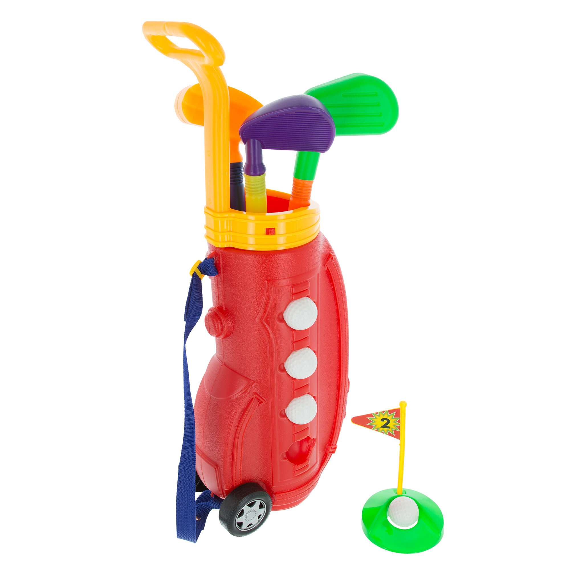 Toyvelt Kids Golf Club Set Golf Cart With Wheels, 4 Colorful Golf Stic