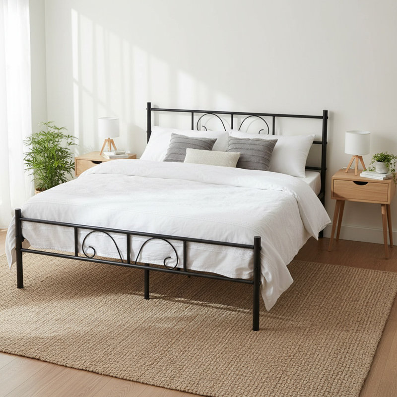 Metal Bed Frame with Headboard, Double (4'6)