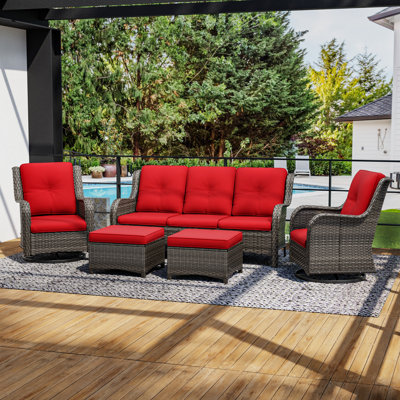 Wicker 5 - Person Patio Conversation Set with Cushions
