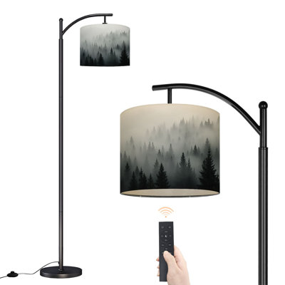 Lampe sur pied à arc avec abat-jour réglable Misty Pine Forest Landscape Evergreen Trees