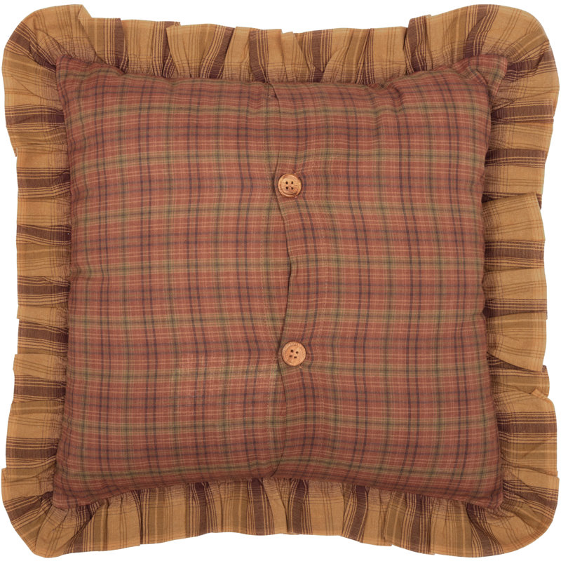 Prescott Tan and Brown Plaid Cotton Ruffled Square Pillow 16x16