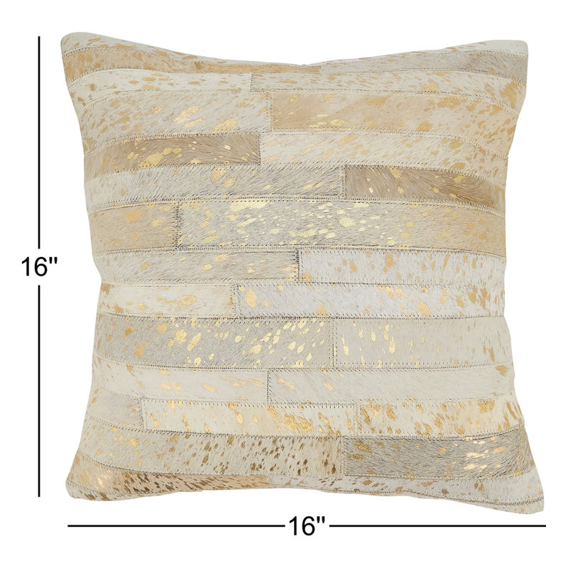 Posh Collection Patchwork Leather/Suede Throw Pillow, Down Blend