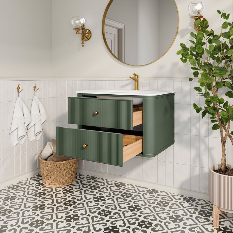 30" Wall Mounted & Floating Single Green Bathroom Vanity With Sink