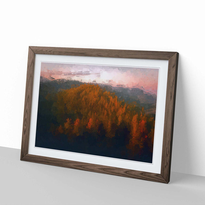 Sunset over an Autumn Forest in Abstract - Picture Frame Graphic Art Print, 36cm H x 48cm W x 2cm D, Walnut Framed