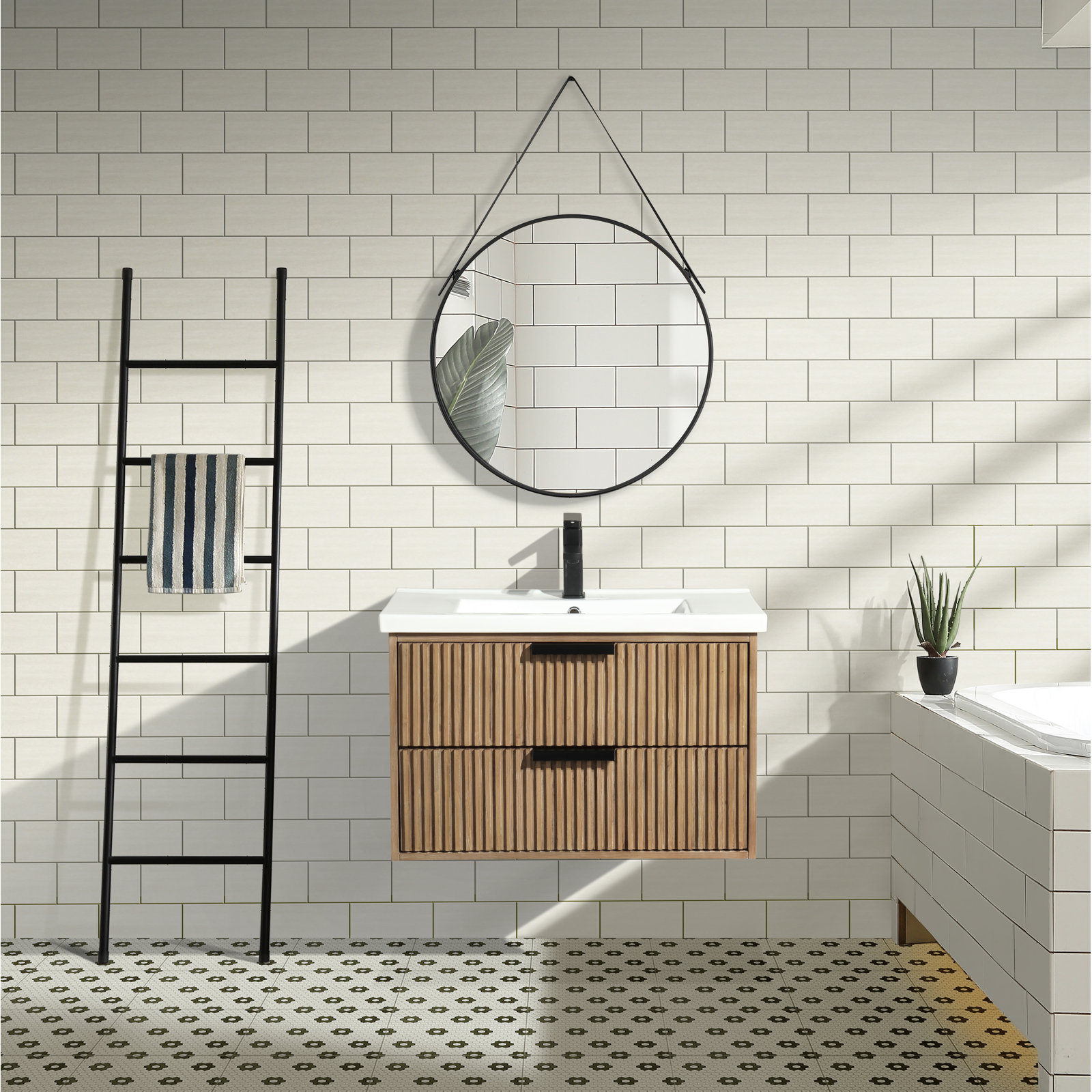 Anelie 30'' Single Bathroom Vanity, Weathered Fir, Matte Black