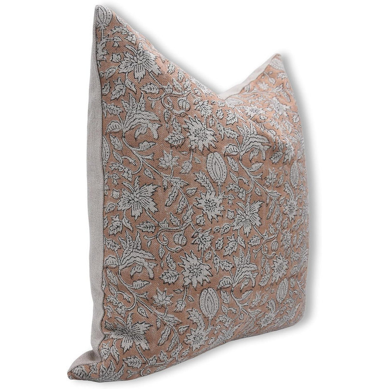 Linen Lumbar Indoor/Outdoor Pillow Cover, 14" x 20", Brown Floral 1, Rectangle