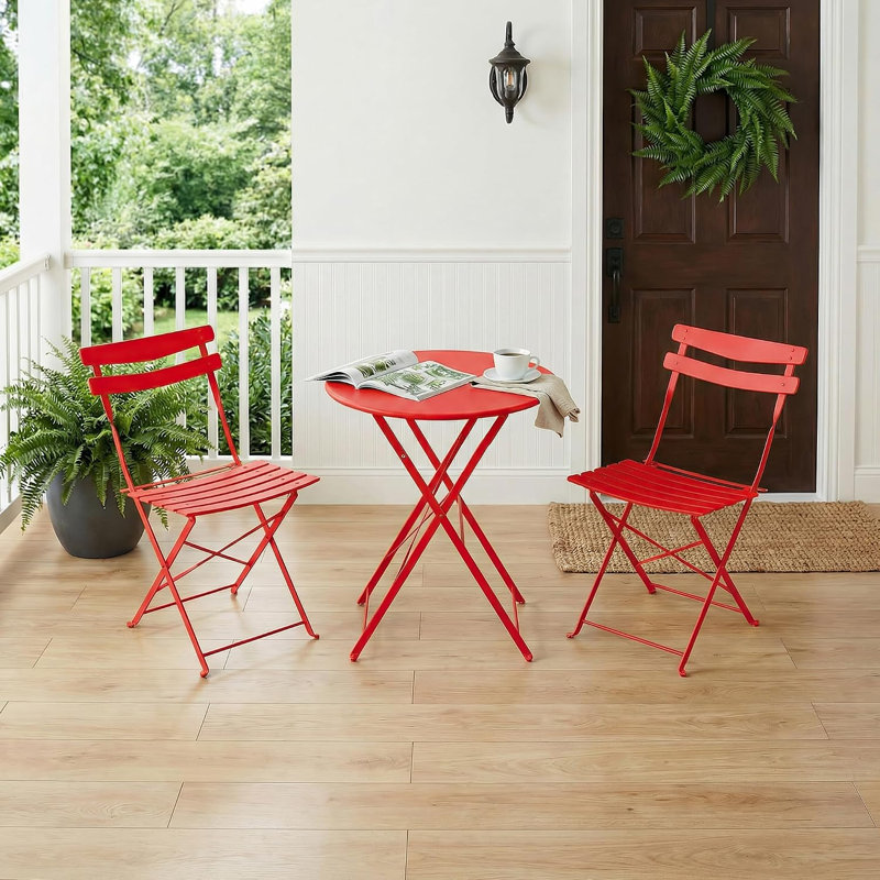 Ensemble bistro 3 pièces en acier pliable, table de patio résistante aux intempéries et 2 chaises pour balcon, jardin, cour, bord de piscine et intérieur