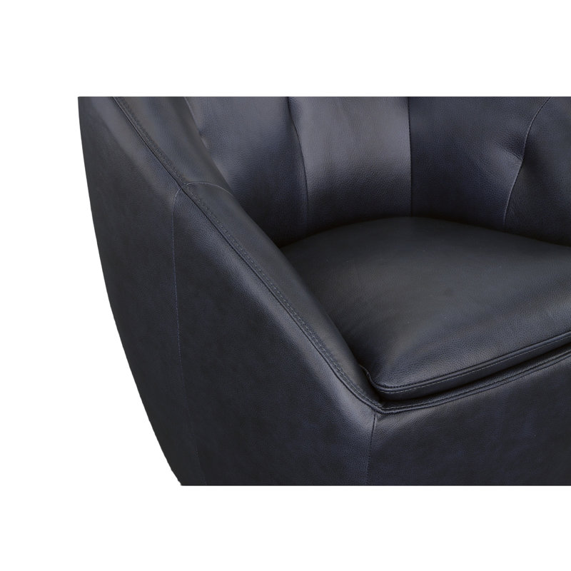 Mechtildis Upholstered Swivel Barrel Chair, Blue Leather Match