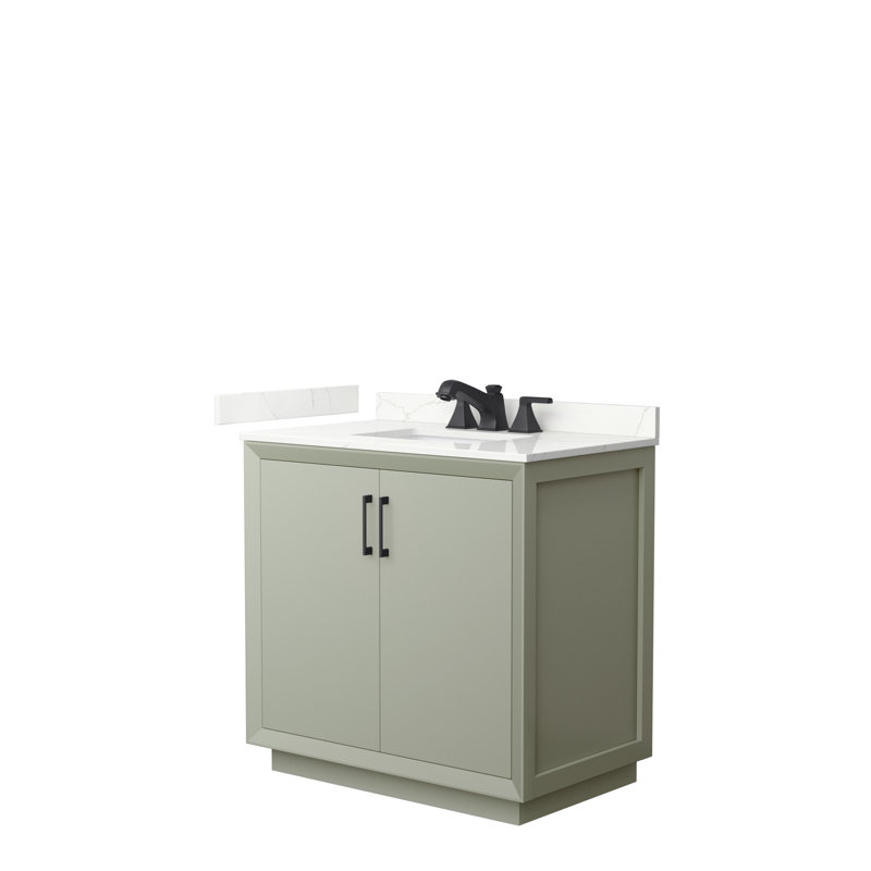 Strada 36 in. Single Vanity, Giotto Quartz, Light Green, Matte Black