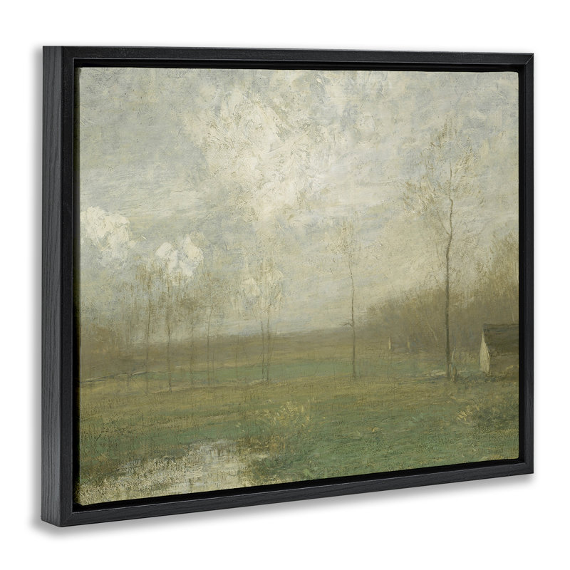 Cadre flottant Hazy Farmland View, design par lettré et doublé, Cadre flottant noir de jais, H 17 po x l 21 po