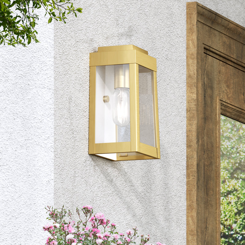 Lanterne murale d'extérieur Antionetta, Laiton satiné, H 9,5 po x l 5 po x P 5 po