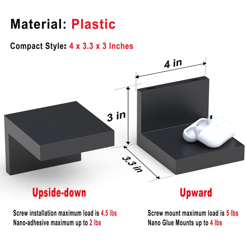 7-Pack Small Floating Shelves For Wall By , Plastic Black Shelf 4 Inch Display Ledges Room Decor, Mini With 2 Types Of Installation (Adhesive Or Screw)