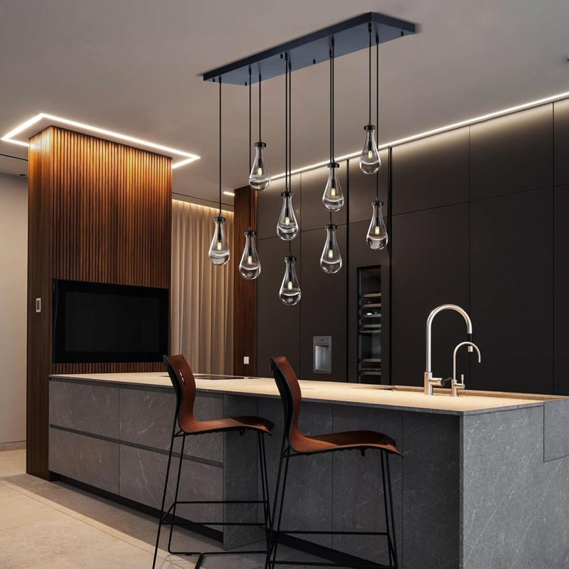 Modern Raindrop 9-lights Chandeliers H78", Matte Black
