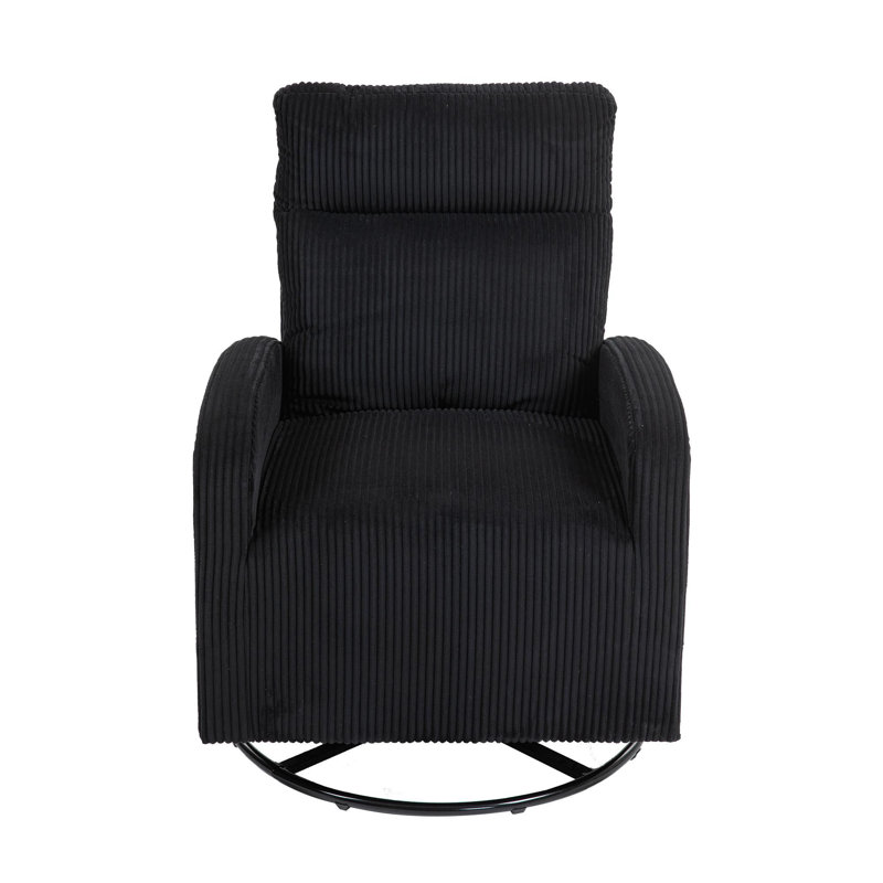 Upholstered Swivel Glider Rocking Chair, Black Corduroy