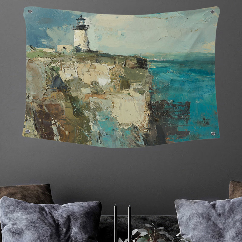 Tapisserie murale «Phare Cliff» - Décoration murale paysage, H 88 po x l 104 po