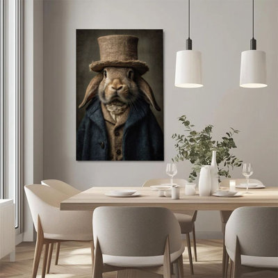 Impression sur toile encadrée 1 pièce Gentleman Rabbit, chapeau haut de forme rétro et costume, décoration murale réaliste de style portrait, parfait pour la décoration de chambre salon chambre bureau cuisine salle de bain décor à la maison, cadeau de décoration murale idéal pour la maison