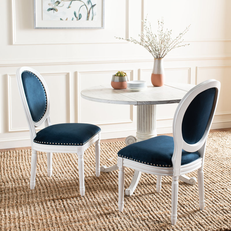 Chaise d'appoint à dossier King Louis, Crème, Velours bleu marine
