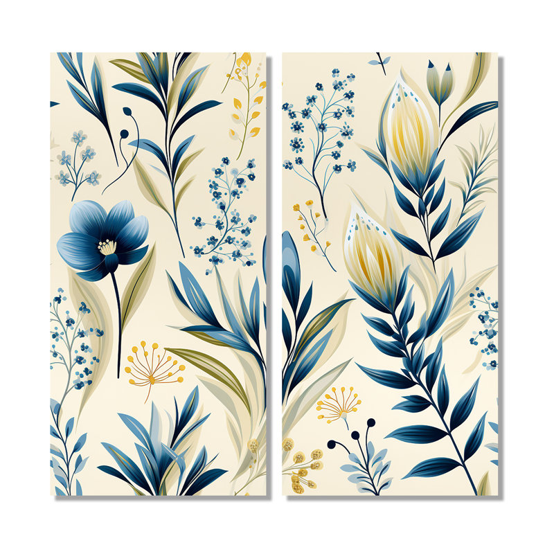 Sandy beige côtier bleu - art mural bohémien et éclectique 2 pièces, H 40 po x l 40 po, Toile tendue sur cadre