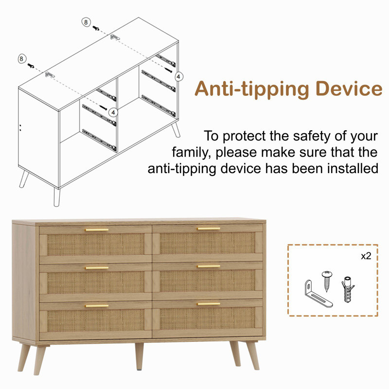 Jakoby Rattan 6 Drawer Double Dresser - Modern Bedroom