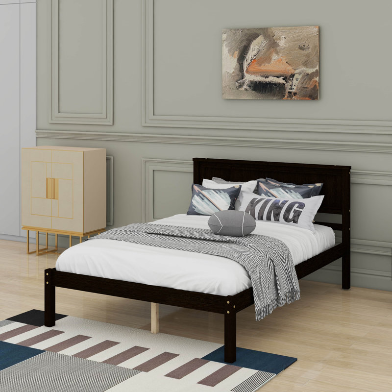 Platform Bed With Headboard, Espresso, Full / Double