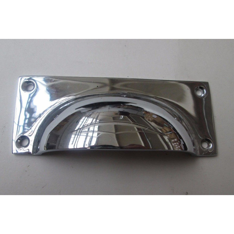 Large Lipped Rectangular Cup Pull Handle Satin Chrome, Polished Chrome, 83mm