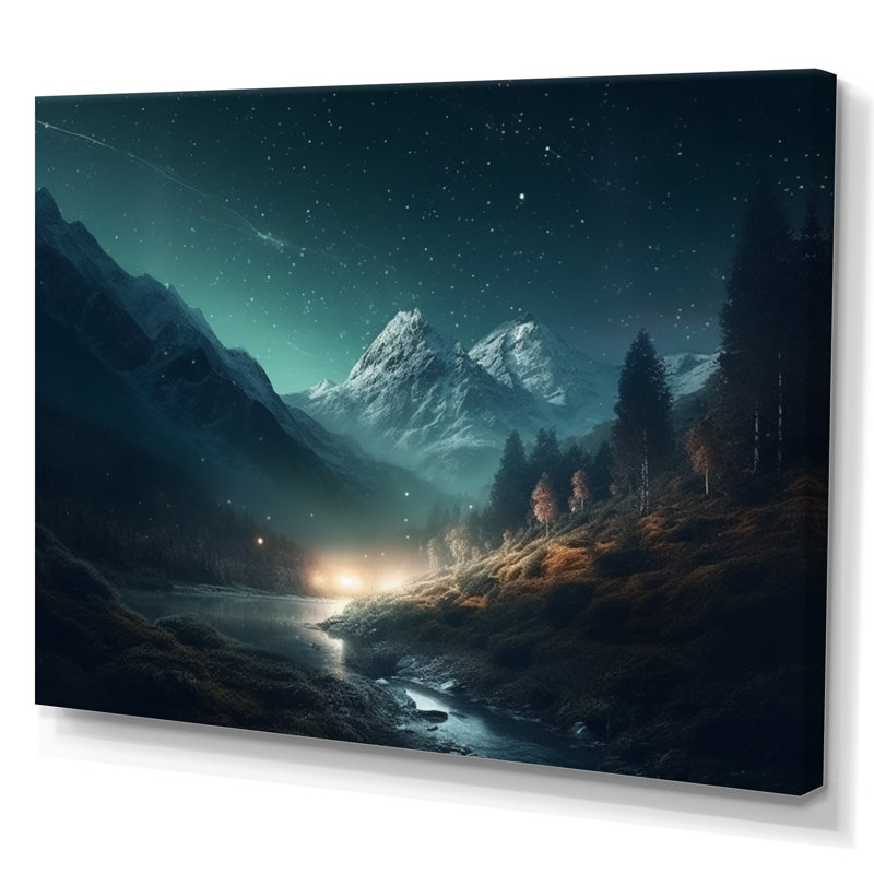 Night Sky Mountain Peaks - Imprimé, H 30 po x l 40 po x P 1,5 po, Toile tendue