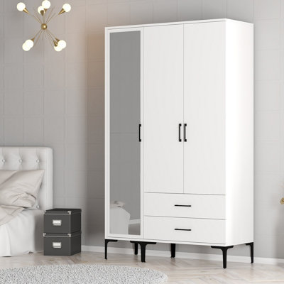Modern White Wardrobe, 100% Melamine Coated Particle Board, 47.2 x 79.2 x 18.7 inches | Thickness: 0.7 inches | Stylish Solid Color Design for Bedroom Storage, Durable & Elegant, Perfect for Organizing Clothes & Accessories
